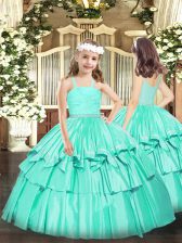  Turquoise Sleeveless Beading and Lace Floor Length Pageant Gowns For Girls