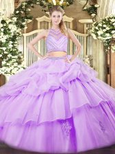  Floor Length Lavender 15th Birthday Dress Tulle Sleeveless Beading and Ruffles
