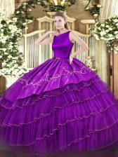 Smart Ball Gowns Ball Gown Prom Dress Purple Scoop Organza Sleeveless Floor Length Clasp Handle