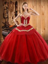  Red Sweetheart Neckline Ruffles Quinceanera Dress Sleeveless Lace Up