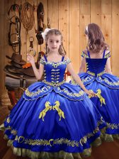 Pretty Sleeveless Satin Floor Length Lace Up Custom Made Pageant Dress in Royal Blue with Beading and Embroidery
