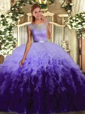 Customized Multi-color Backless Sweet 16 Quinceanera Dress Beading and Ruffles Sleeveless Floor Length