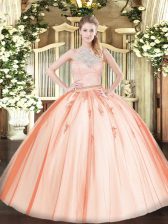 Delicate Orange Sleeveless Floor Length Lace and Appliques Zipper 15th Birthday Dress