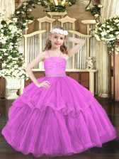 Low Price Ball Gowns Pageant Dress Lilac Straps Organza Sleeveless Floor Length Zipper