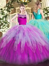 Enchanting Multi-color Ball Gowns Beading and Ruffles Sweet 16 Quinceanera Dress Zipper Organza Sleeveless Floor Length