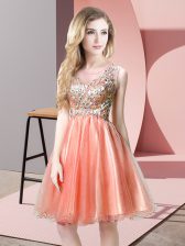 Shining Knee Length Zipper Homecoming Dress Peach for Prom and Party with Beading