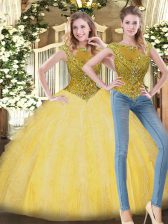  Sleeveless Zipper Floor Length Beading and Ruffles Ball Gown Prom Dress