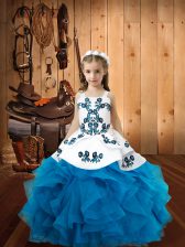 Gorgeous Floor Length Ball Gowns Sleeveless Baby Blue Little Girls Pageant Gowns Lace Up