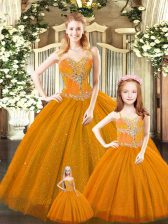 Dazzling Tulle Sleeveless Floor Length Quinceanera Gowns and Beading