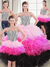 High Quality Sweetheart Sleeveless 15th Birthday Dress Floor Length Beading and Ruffles Multi-color Organza