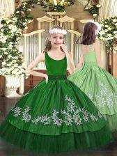 On Sale Dark Green Taffeta Zipper Scoop Sleeveless Floor Length Little Girls Pageant Dress Wholesale Beading and Appliques