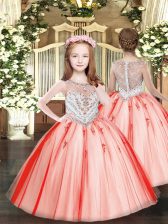 Beautiful Coral Red Scoop Zipper Beading and Appliques High School Pageant Dress Sleeveless