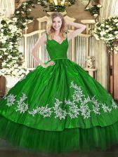 Latest Beading and Appliques Quinceanera Gowns Green Zipper Sleeveless Floor Length