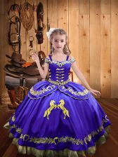 Admirable Satin Off The Shoulder Sleeveless Lace Up Beading and Embroidery Pageant Dress for Teens in Purple