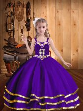 Fantastic Ball Gowns Little Girls Pageant Dress Eggplant Purple Straps Organza Sleeveless Floor Length Lace Up