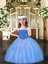 Best Baby Blue Ball Gowns Beading and Ruffles Pageant Gowns For Girls Lace Up Organza Sleeveless Floor Length