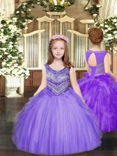 On Sale Sleeveless Lace Up Floor Length Beading and Ruffles Little Girl Pageant Gowns