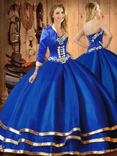 Dramatic Blue Sleeveless Embroidery Floor Length Quinceanera Gowns