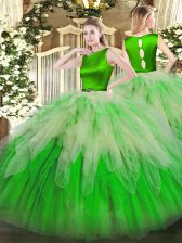 Elegant Multi-color Ball Gowns Scoop Sleeveless Organza Floor Length Clasp Handle Ruffles Quinceanera Gowns