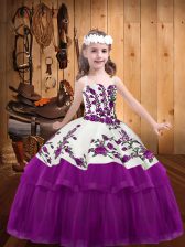  Straps Sleeveless Organza and Tulle Pageant Dress for Teens Embroidery Lace Up
