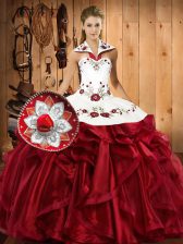 Deluxe Wine Red Sleeveless Organza Lace Up Vestidos de Quinceanera for Military Ball and Sweet 16 and Quinceanera