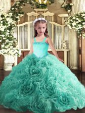  Straps Sleeveless Lace Up Pageant Dresses Turquoise Fabric With Rolling Flowers