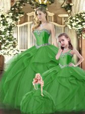  Green Sleeveless Floor Length Ruffles Lace Up Sweet 16 Dress