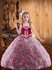  Multi-color Lace Up Straps Embroidery and Ruffles Pageant Dress Womens Fabric With Rolling Flowers Sleeveless