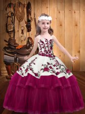 Wonderful Organza Sleeveless Floor Length Kids Pageant Dress and Embroidery