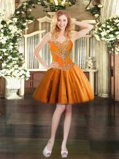Fashion Mini Length Orange Evening Dress Tulle Sleeveless Beading