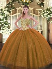  Brown Lace Up Quinceanera Dress Beading Sleeveless Floor Length