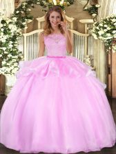  Lilac Clasp Handle Scoop Lace Quinceanera Dress Organza Sleeveless