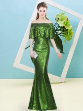 Perfect Green Mermaid Sequined Off The Shoulder Half Sleeves Sequins Floor Length Zipper Evening Dress