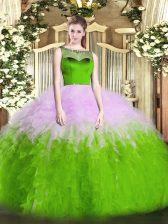 Delicate Multi-color Zipper Quinceanera Gown Beading and Ruffles Sleeveless Floor Length