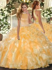 Adorable Sleeveless Backless Floor Length Beading and Ruffles 15 Quinceanera Dress
