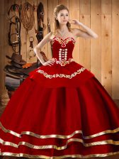 Custom Fit Wine Red Lace Up Sweetheart Embroidery Quince Ball Gowns Organza Sleeveless