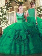 High Class Turquoise Ball Gowns Beading and Ruffled Layers Sweet 16 Dresses Side Zipper Organza Sleeveless Floor Length
