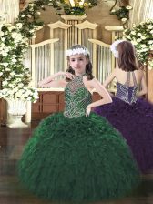 Affordable Sleeveless Lace Up Floor Length Beading and Ruffles Little Girl Pageant Gowns