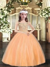  Orange Sleeveless Tulle Lace Up Child Pageant Dress for Party and Sweet 16 and Quinceanera and Wedding Party
