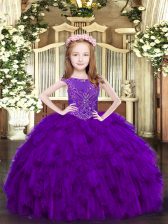  Purple Sleeveless Organza Zipper Evening Gowns for Party and Quinceanera