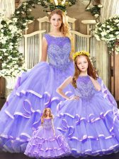 New Arrival Beading and Ruffled Layers Sweet 16 Dress Lavender Lace Up Sleeveless Floor Length