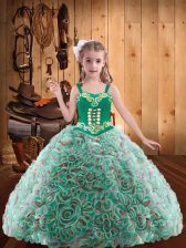 Inexpensive Sleeveless Lace Up Floor Length Embroidery and Ruffles Little Girls Pageant Dress Wholesale