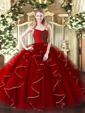 Sweet Wine Red Ball Gowns Organza Straps Sleeveless Ruffles Floor Length Zipper Ball Gown Prom Dress