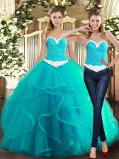  Baby Blue Sweetheart Lace Up Ruffles Ball Gown Prom Dress Sleeveless