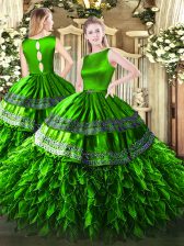  Floor Length Green Quinceanera Gown Scoop Sleeveless Clasp Handle