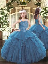  Sleeveless Lace Up Floor Length Beading and Ruffles Little Girls Pageant Dress