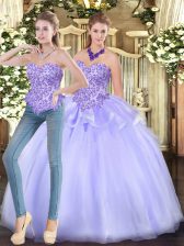 Wonderful Lavender 15 Quinceanera Dress Military Ball and Sweet 16 and Quinceanera with Appliques Sweetheart Sleeveless Zipper