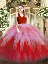 Popular Floor Length Zipper Quinceanera Dresses Multi-color for Military Ball and Sweet 16 and Quinceanera with Ruffles