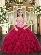 Top Selling Straps Sleeveless Organza Pageant Dress Wholesale Beading and Ruffled Layers Lace Up