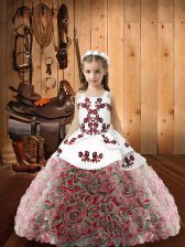  Multi-color Ball Gowns Straps Sleeveless Fabric With Rolling Flowers Floor Length Zipper Embroidery High School Pageant Dress